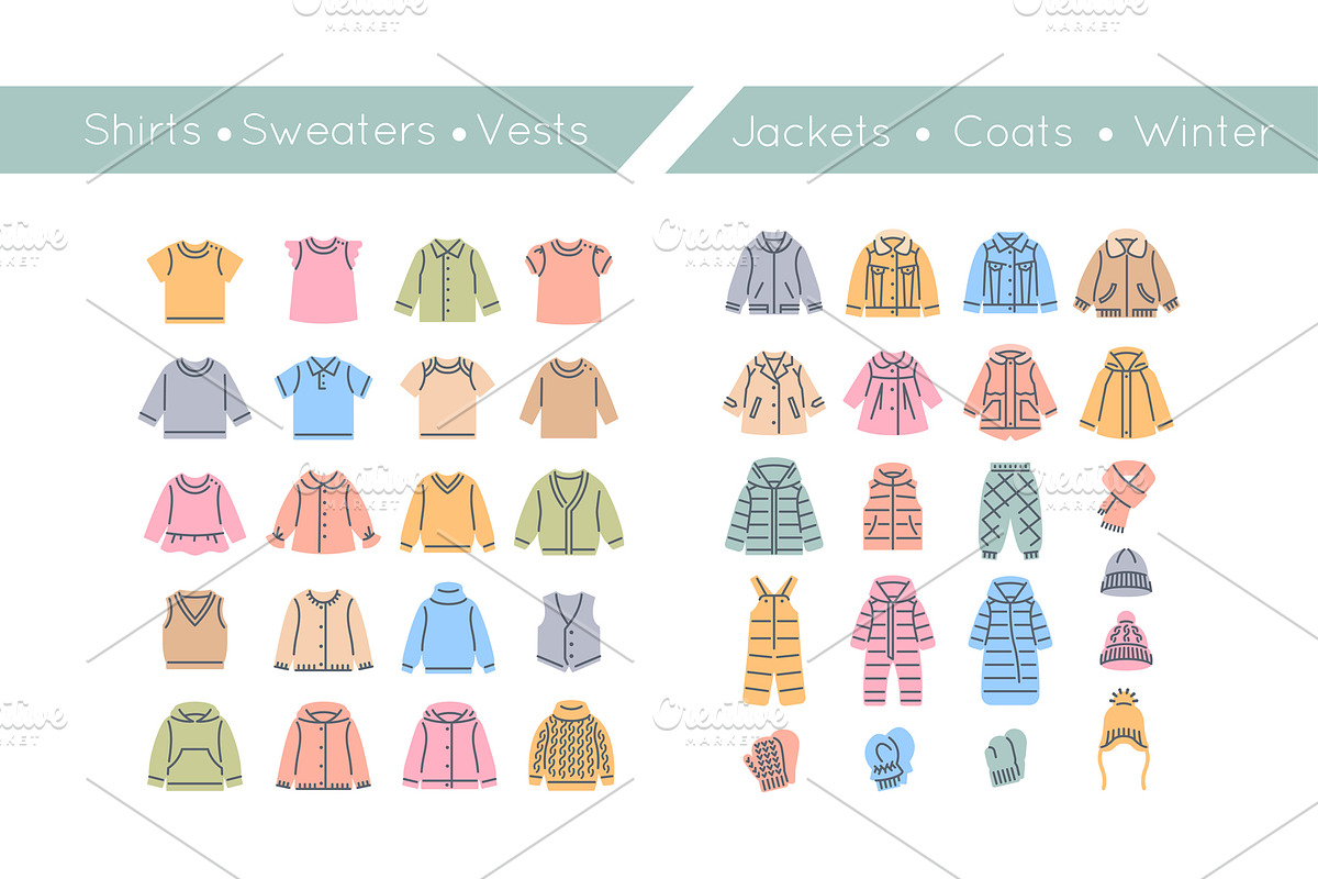 Baby Clothes Line Icons Color Fill, an Outline Icon by Vectorikart (Photo 3 of 6)