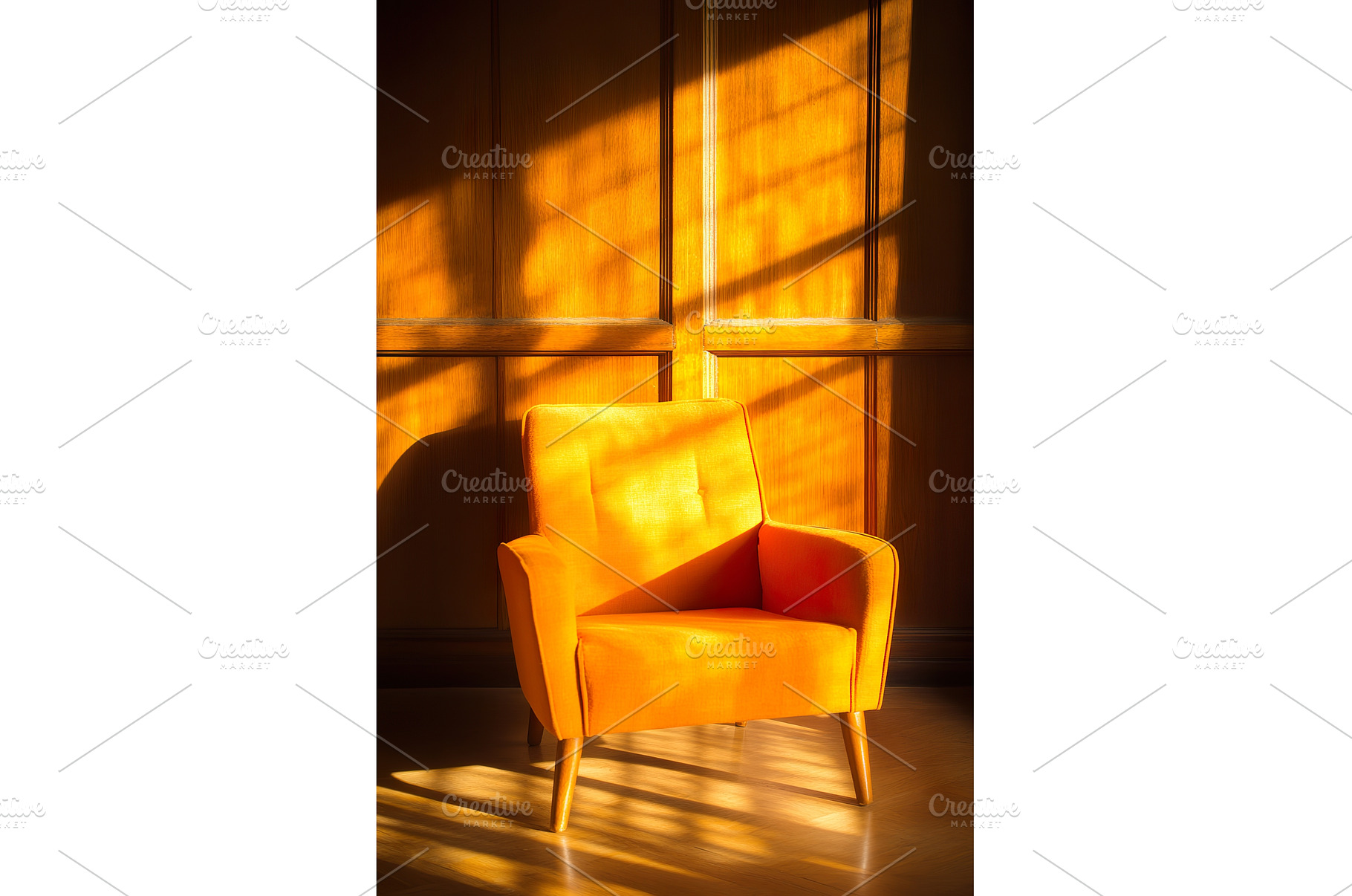 Mid century modern orange armchair, an Architecture Photo by Lermont51