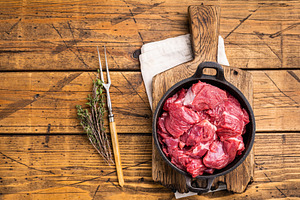 Freshly cut raw beef neck meat, waiting to be seasoned and cooke, a Food & Drink Photo by composter-box@mail.ru