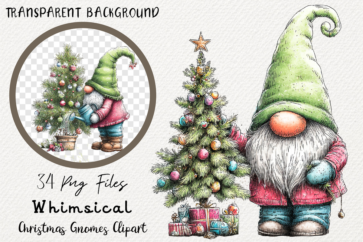 Whimsical Christmas Gnomes Clipart, a Transportation Illustration by Digital Artistic99 (Photo 1 of 7)