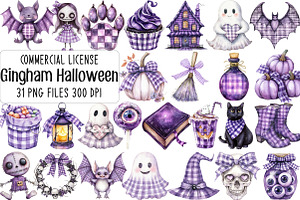 Purple Gingham Halloween Clipart, an Illustration by CraftArtStudio