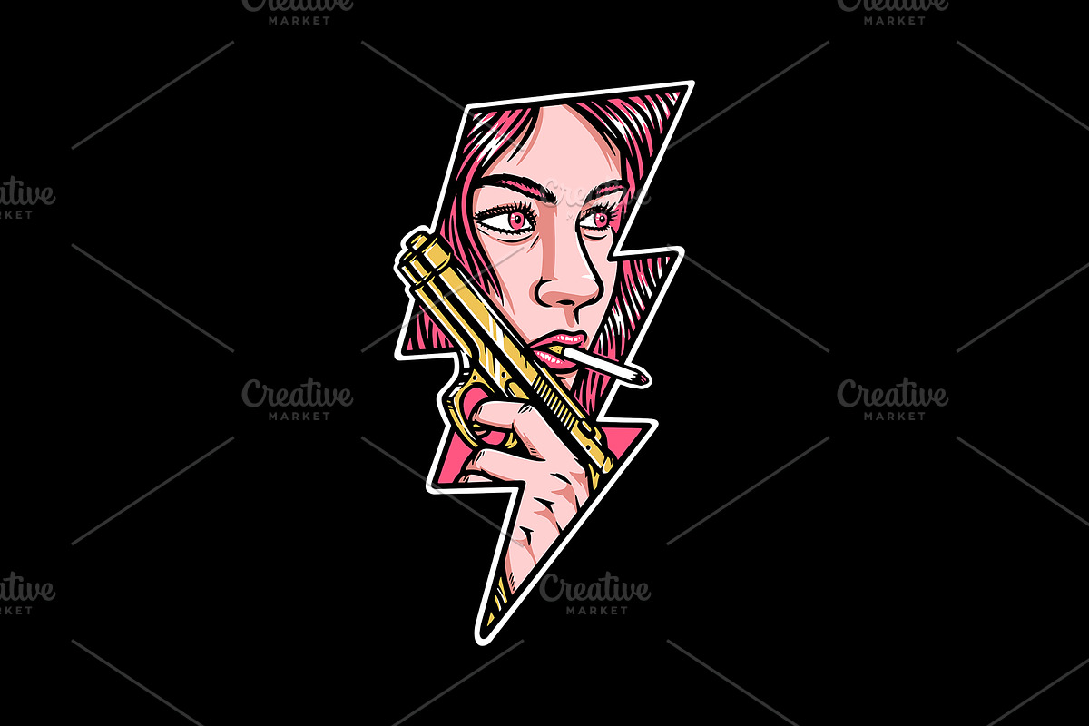 woman holding gun lightning shape, an Illustration by gunaonedesign (Photo 1 of 4)