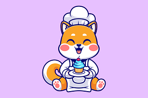 Cute Chef Shiba Inu Dog Cooking Cake, an Animal Illustration by Catalyst Labs