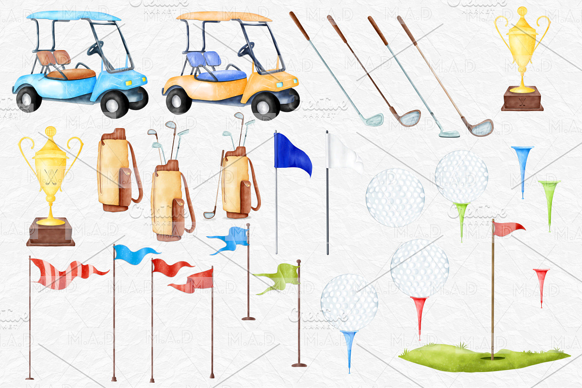 Watercolor Golf Clipart Set, a Decorative Illustration by MiracleArtAndDesign (Photo 2 of 5)