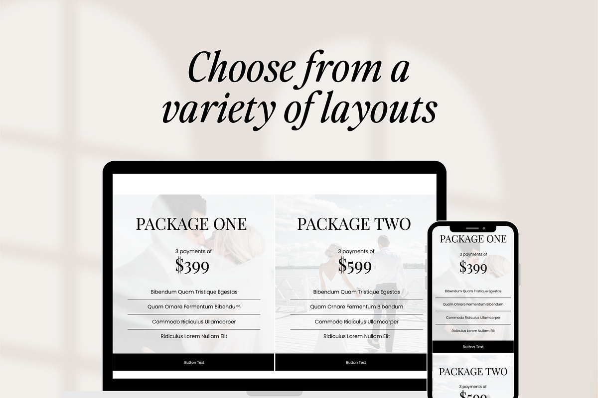 5 Showit Pricing Add-On Canvases, a Websites & App Template by Amanda Pena Design (Photo 5 of 8)