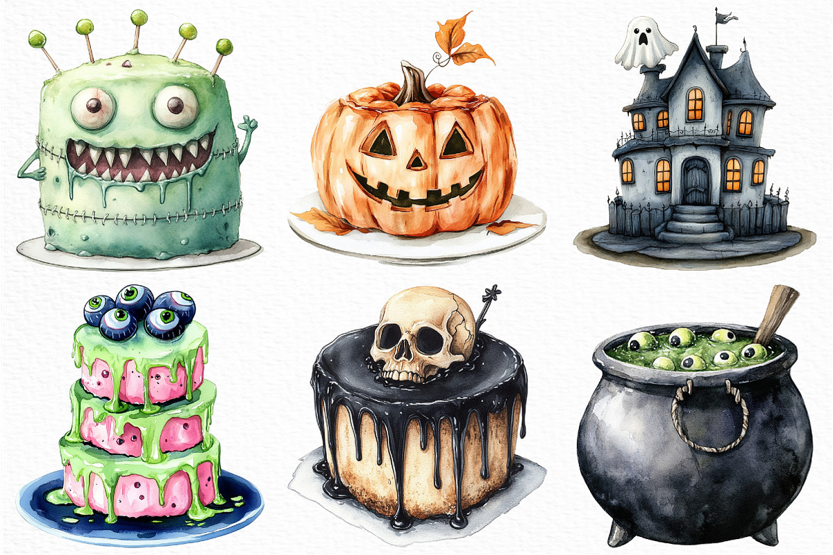 Watercolor Halloween Cake Clipart, an Illustration by Craft Nest (Photo 5 of 6)