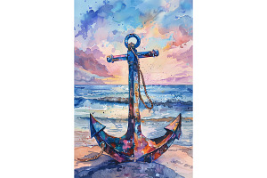 Multicolored Anchor by Ocean Art, a Decorative Illustration by Art Paradise Studios