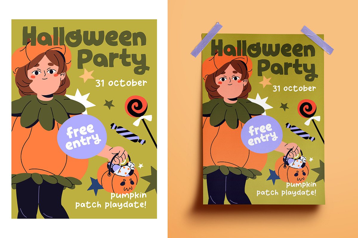 Halloween kids set, banner, posters, a Person Illustration by PaperTrident (Photo 4 of 7)