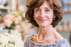 Smiling mature elegant woman business owner working in flower sh, a Person Photo by Studio ANNA