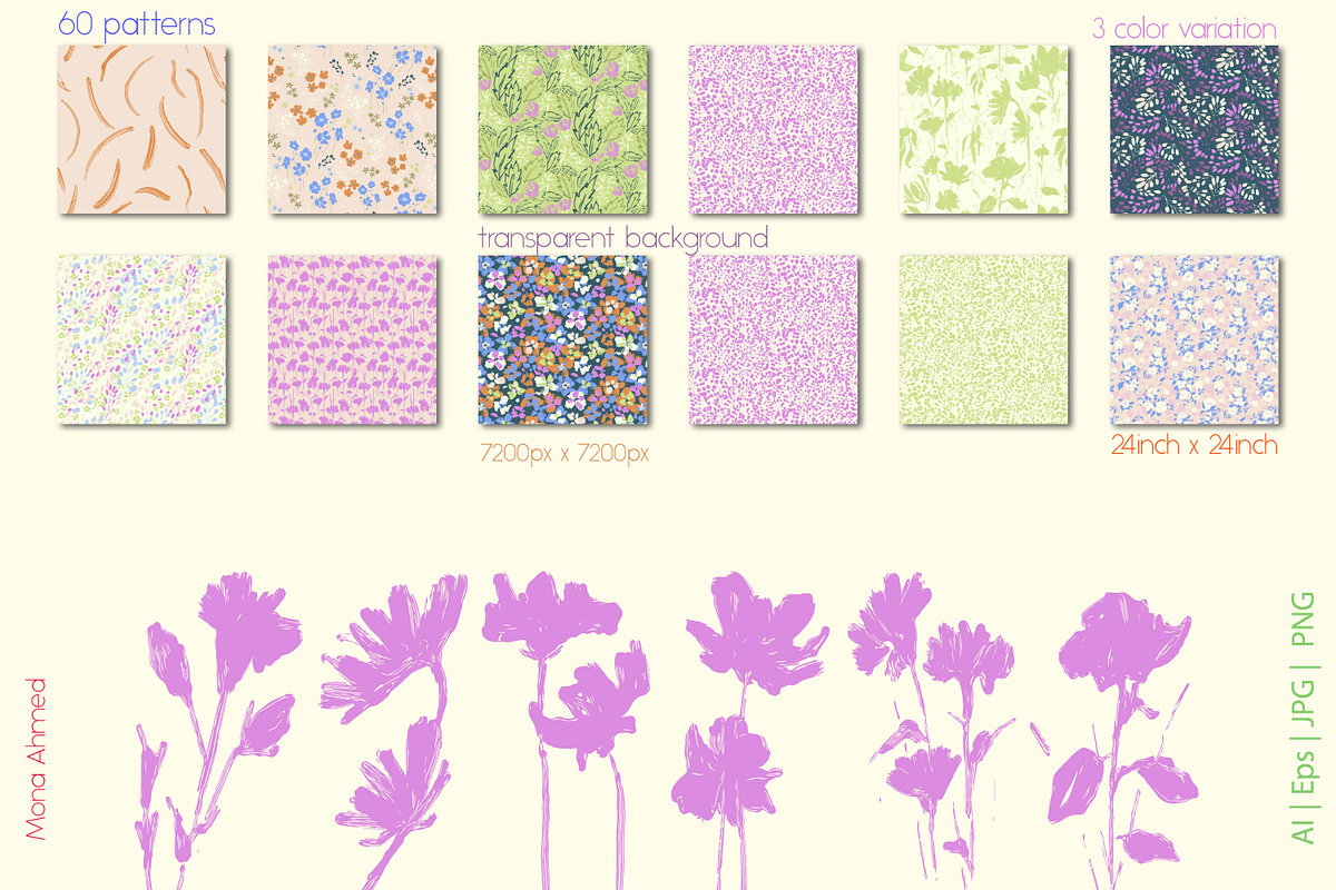 flower shadows pattern collection, a Pattern Graphic by Mona Ahmed (Photo 5 of 8)