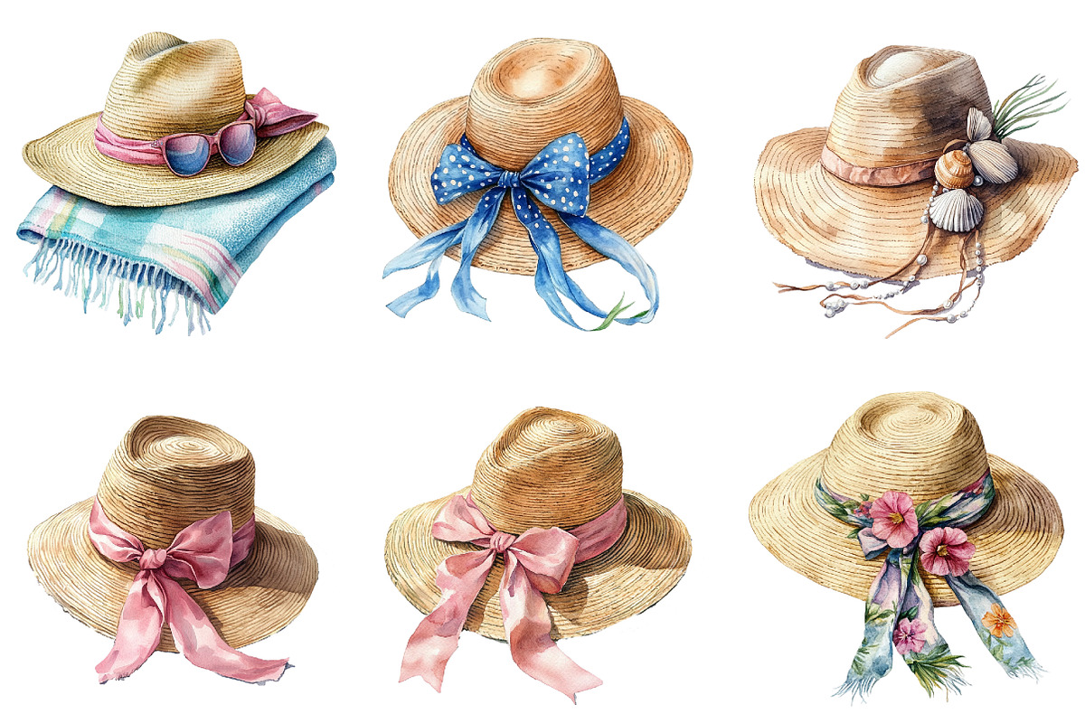 Watercolor Summer Hat Clipart, an Illustration by DreamArtGraphic (Photo 2 of 4)