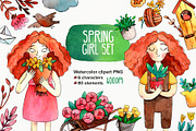 Spring Girl watercolor clipart set, a Decorative Illustration by Ekaterina Goncharova (Thumbnail 1 of 4)