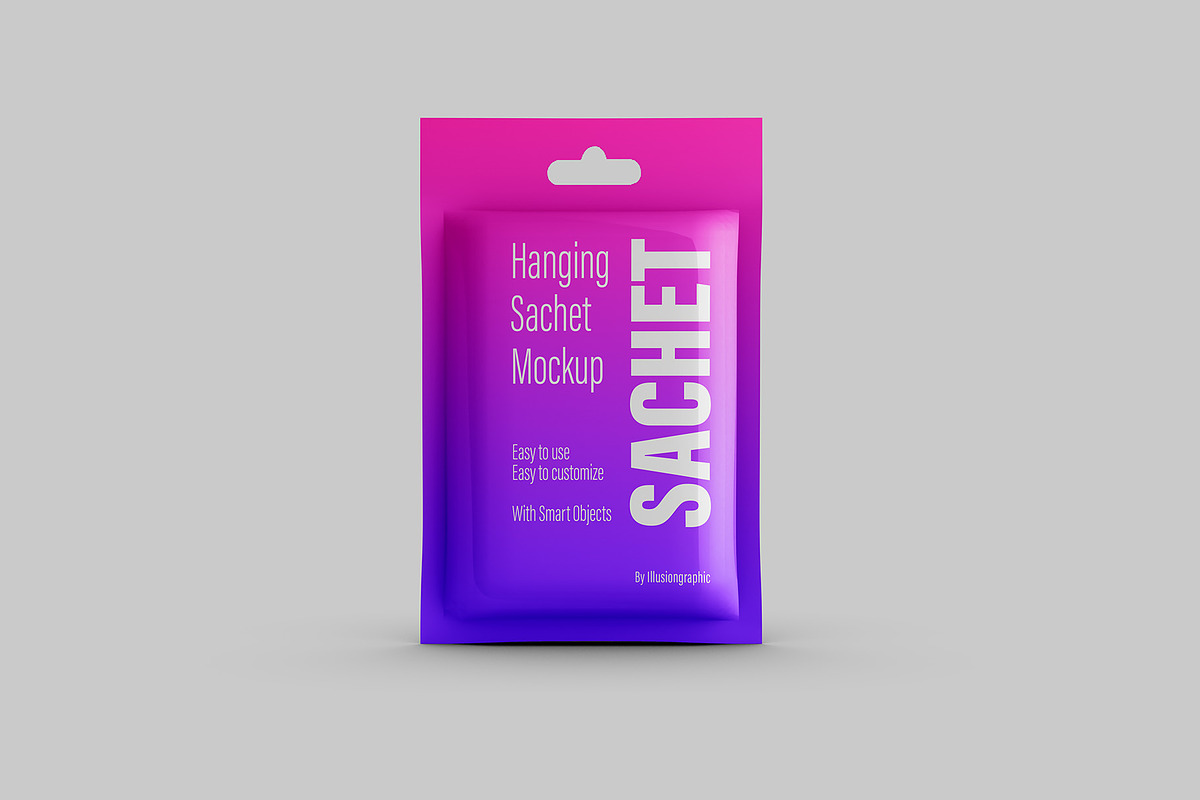 Pouch Sachet with Hang Hole Mockup, a Packaging Mockup by Illusiongraphic (Photo 9 of 22)