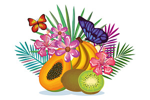 Tropical Garden With Papaya And Kiwi