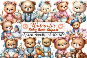 Watercolor Baby Bear Clipart, an Illustration by DreamCafeArt
