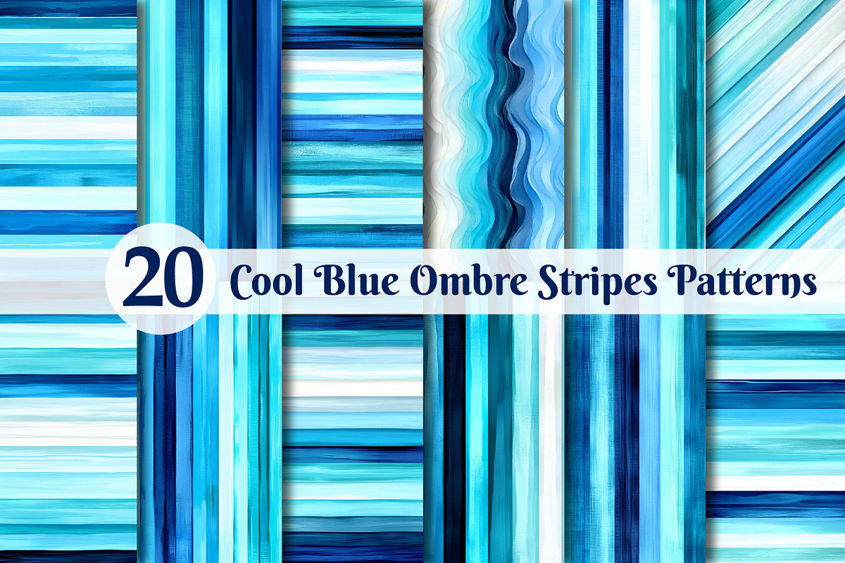 Cool Blue Ombre Stripes Patterns, a Texture Illustration by Dream Creation (Photo 1 of 5)