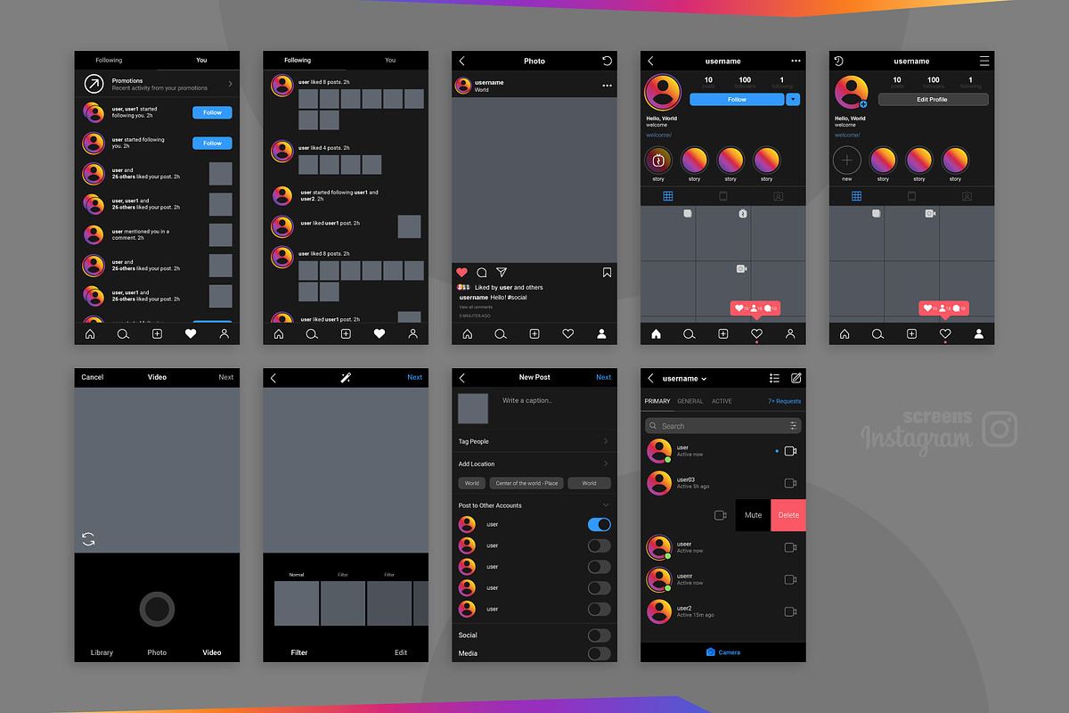 Instagram Screen Interfaces, a Social Media Template by karnofff (Photo 7 of 7)
