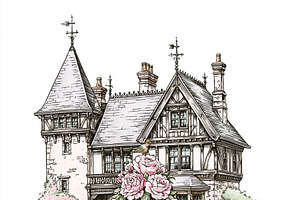 Fairytale castle wedding invitation template with vintage tiered, an Illustration by Studio ANNA