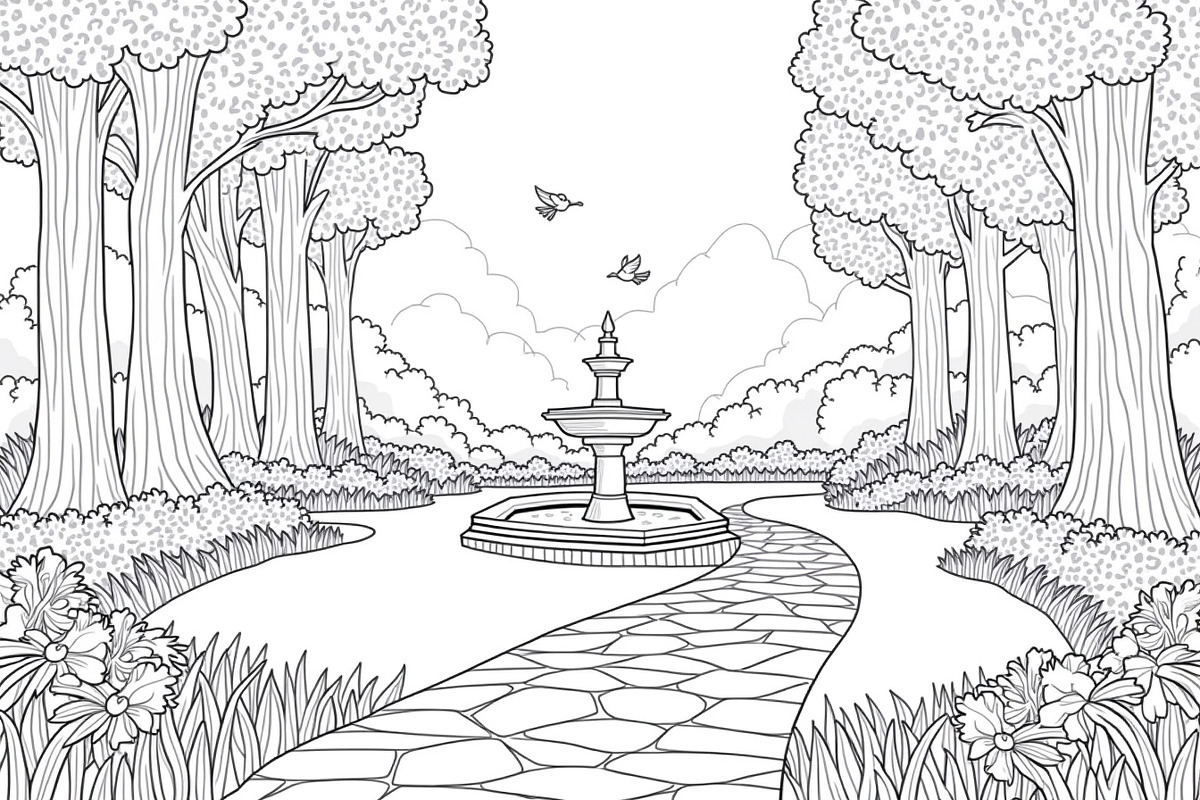 Garden Fountain Coloring Pages, an Illustration by jahid234 (Photo 4 of 7)