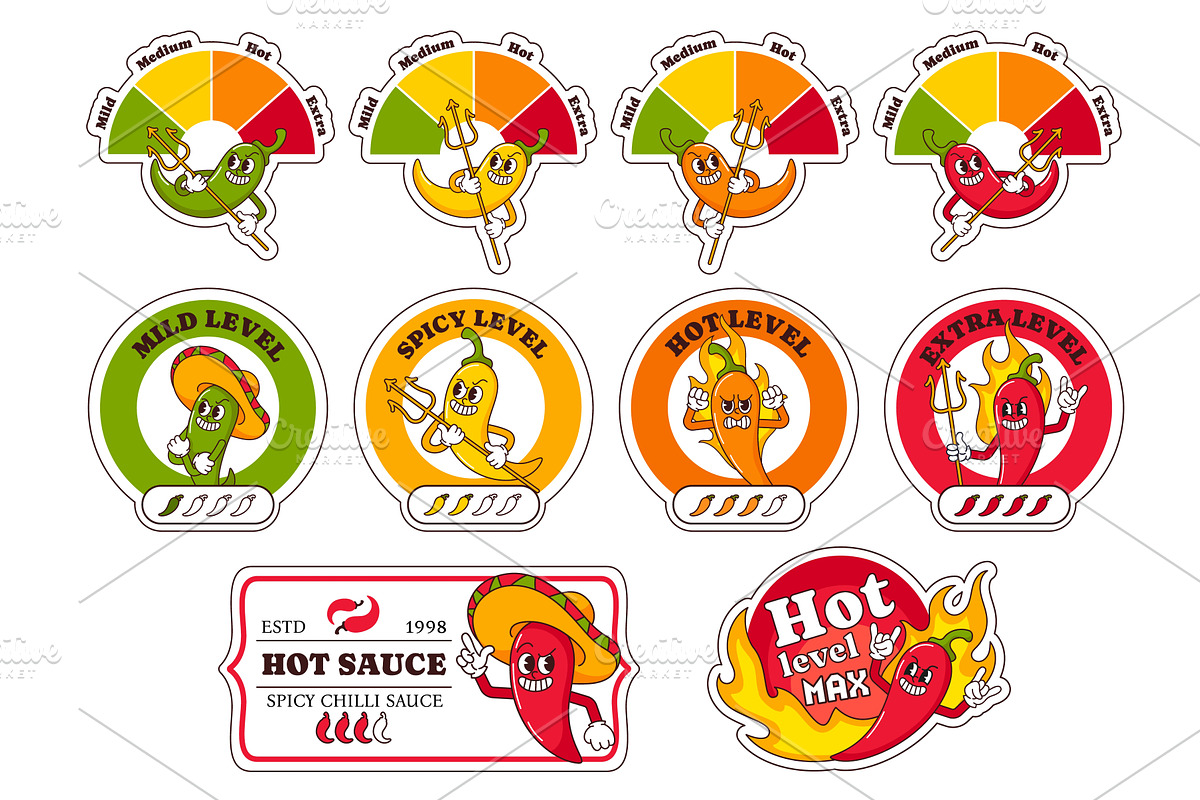 Spice level labels. Chili peppers, a Food Illustration by winwin.art