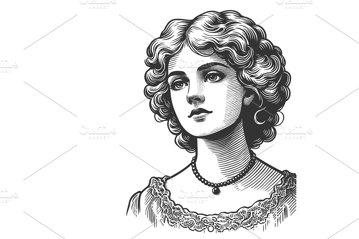 Edwardian woman portrait vector, a Person Illustration by AlexArt