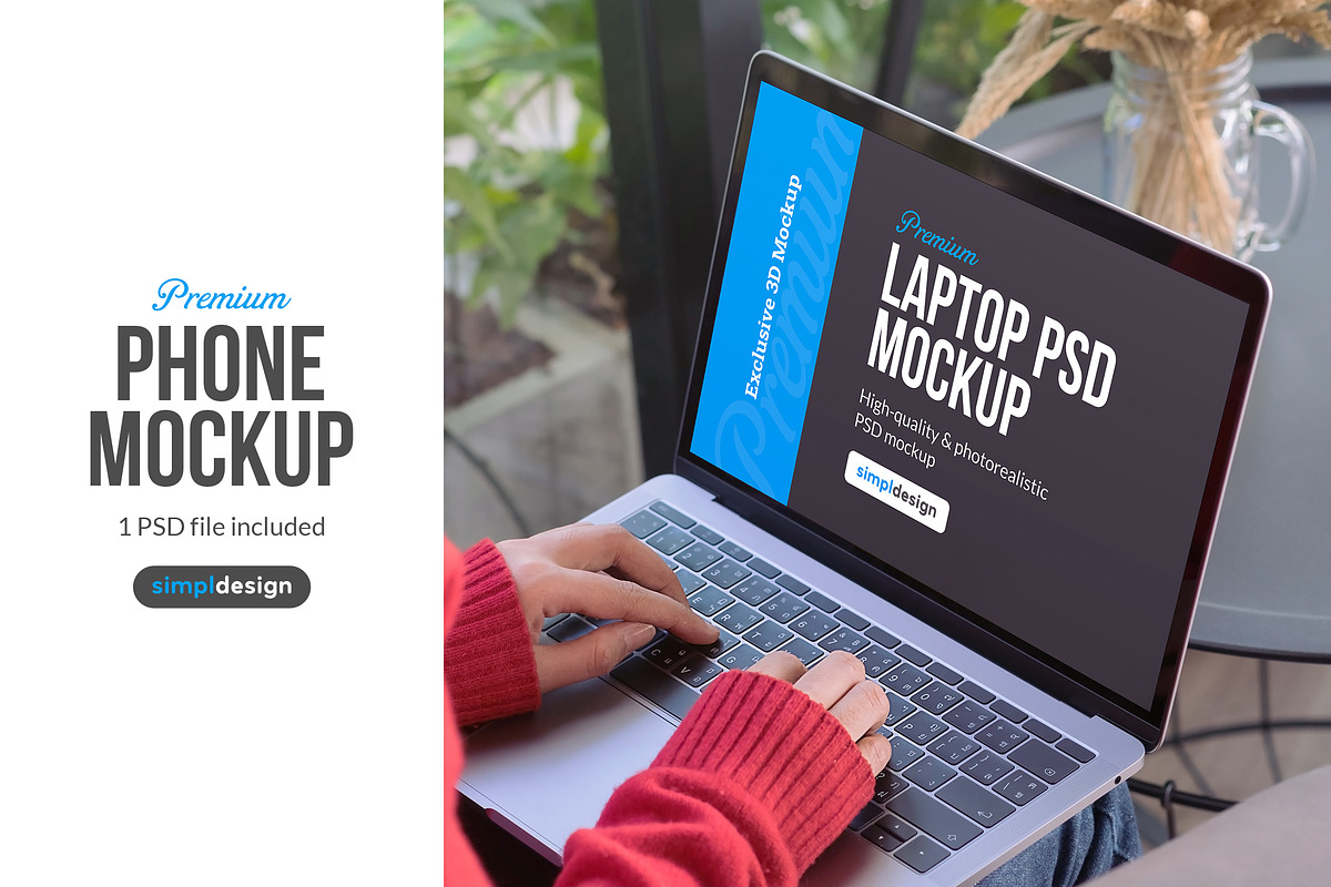 Window View Woman Laptop Mockup, a Mac Mockup by SimplDesign (Photo 1 of 2)