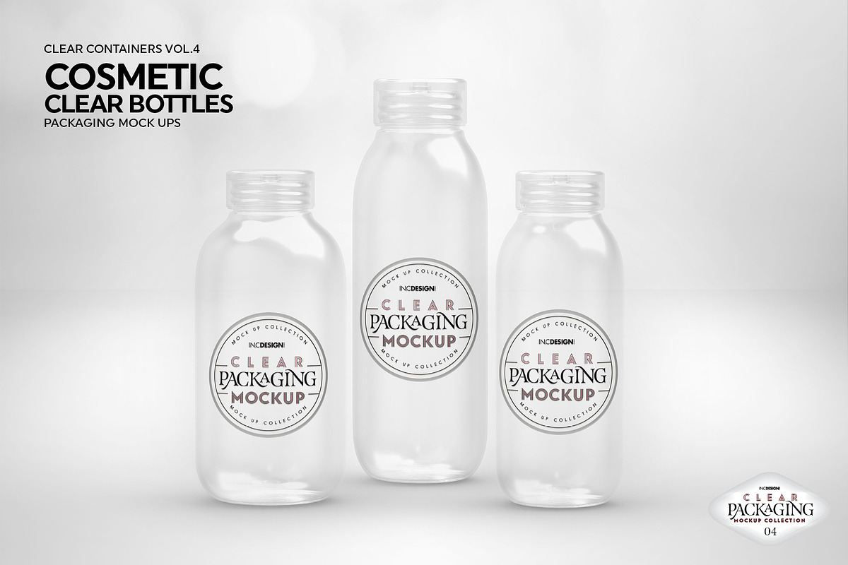 Clear Cosmetic Bottle Set Mockup, a Cups & Container Mockup by INCDesign (Photo 2 of 7)