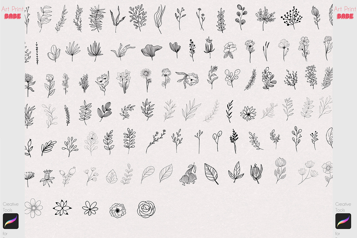 Procreate Botanical Stamp Flower Art, a Brush Add-On by ArtPrintBabe (Photo 2 of 6)