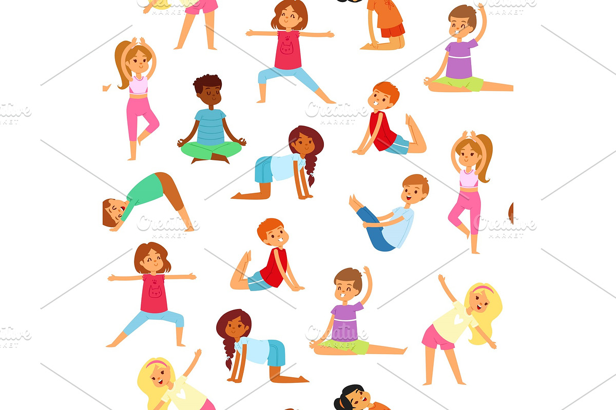 Yoga kids seamless pattern, girls, a Healthcare Illustration by RocketArt