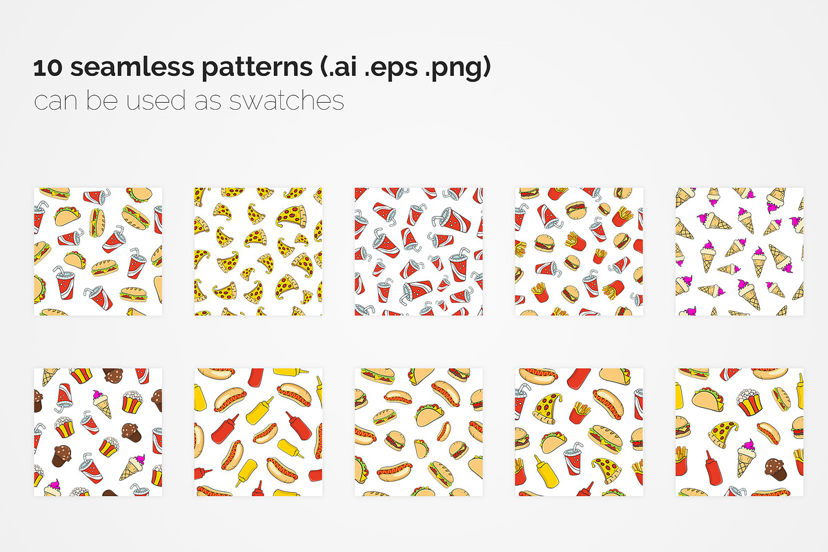 Fast Food Seamless Patterns, a Pattern Graphic by 3Y_Design (Photo 2 of 6)