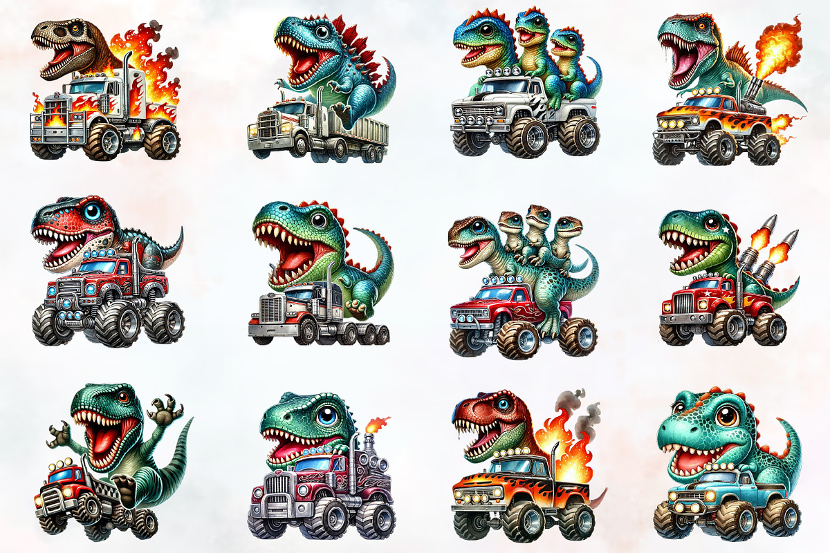 T-rex dinosaur monster truck Clipart, an Illustration by RobertsArt (Photo 2 of 4)