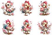 Floral Chicken Singing Farm Clipart, an Illustration by CraftArtStudio (Thumbnail 5 of 6)