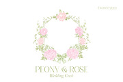 Peonies and roses wedding crest, a Decorative Illustration by Encre Studio (Thumbnail 1 of 5)