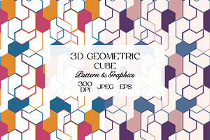3D Geometric Cube Abstract Pattern, a Pattern Graphic by StudioGlouna