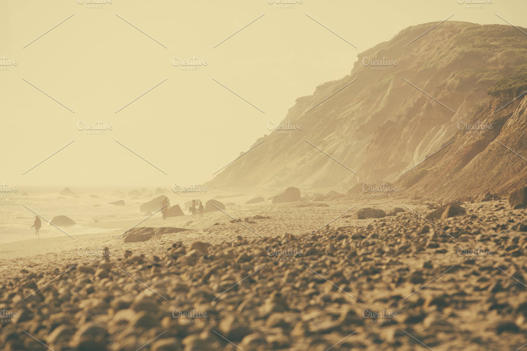 Hazy rocky beach stock photo containing fog and marthas vineyard, a Nature Photo by Moth Owl Photography