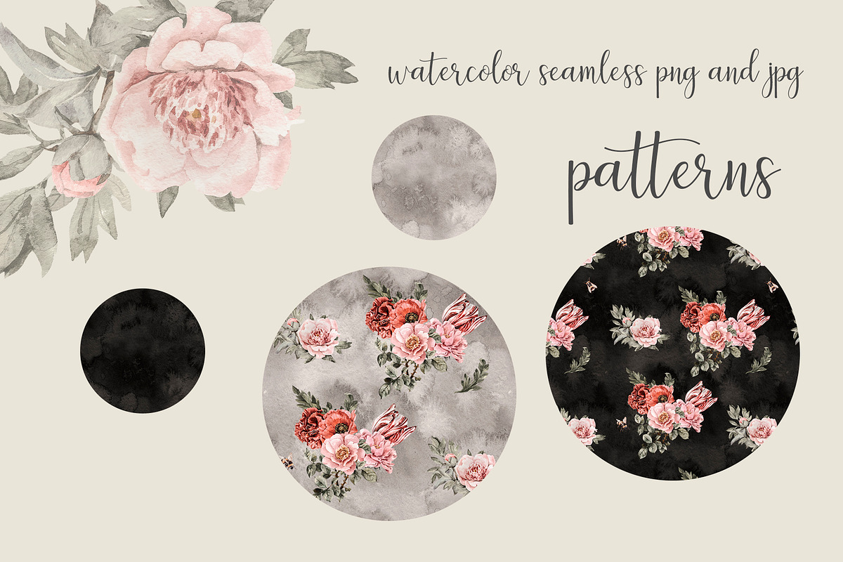 Dark vintage flowers and bees set, an Illustration by Alamella (Photo 5 of 9)
