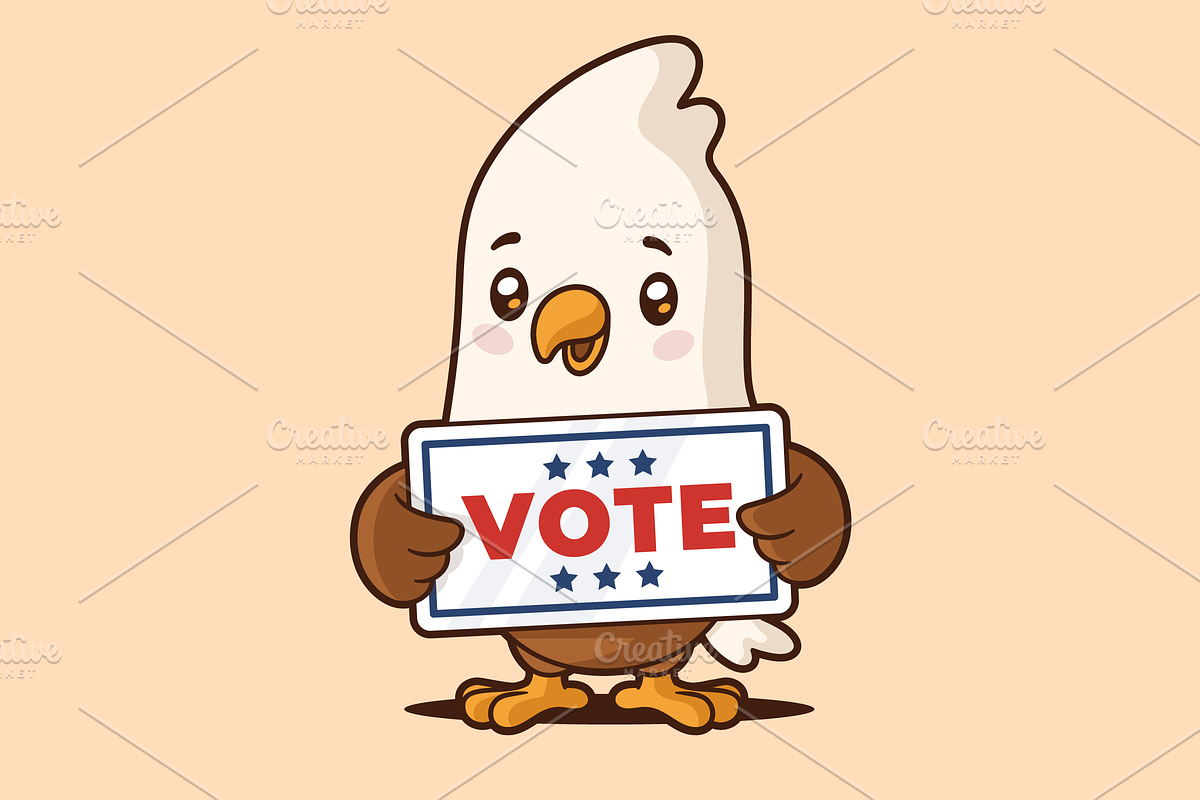 Cute Kawaii Bald Eagle Vote Cartoon, an Animal Illustration by Vector Kitchen by Zoljo (Photo 1 of 3)