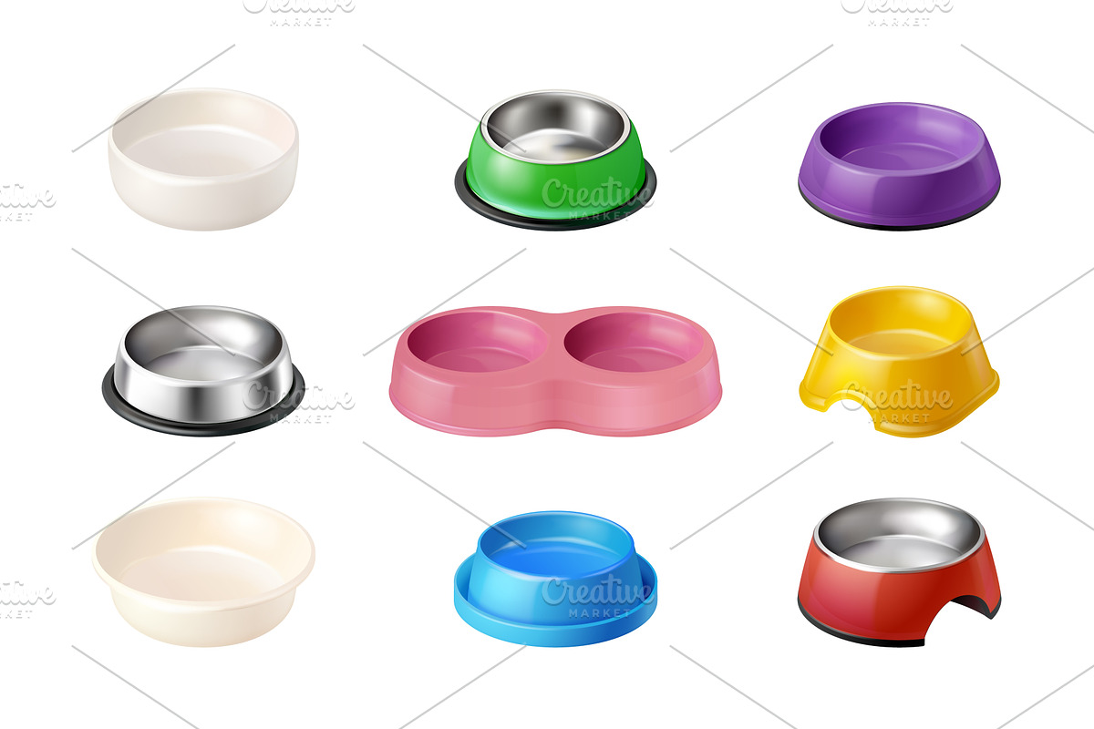 Realistic pet bowls. Metal dish, a Food Illustration by Stock-Smart-Start