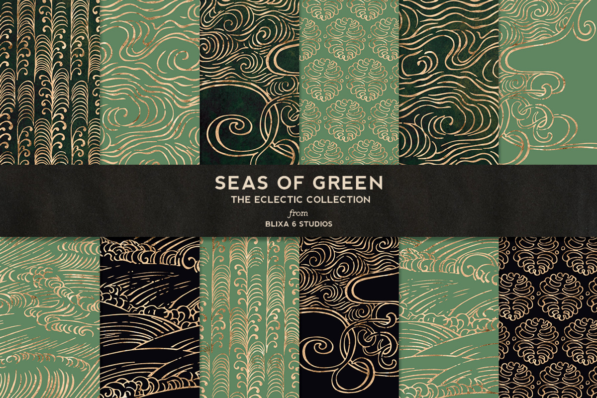 Seas of Green & Rose Gold Waves, a Pattern Graphic by Blixa 6 Studios (Photo 1 of 3)