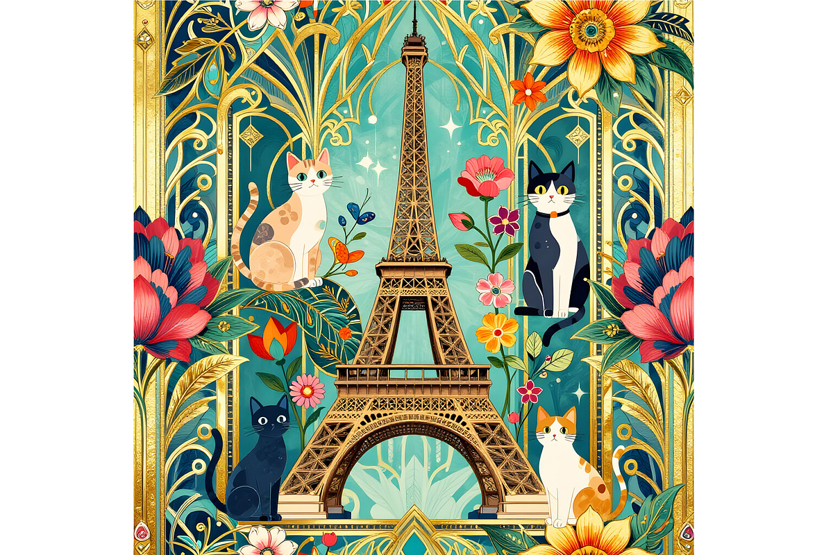 Eiffel Towel and Cats Background, an Animal Illustration by Sharon Schwalbe (Photo 5 of 6)
