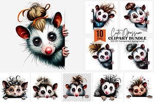 Cute Opossum PNG Clipart Bundle, a Graphic by Clipart Bloom