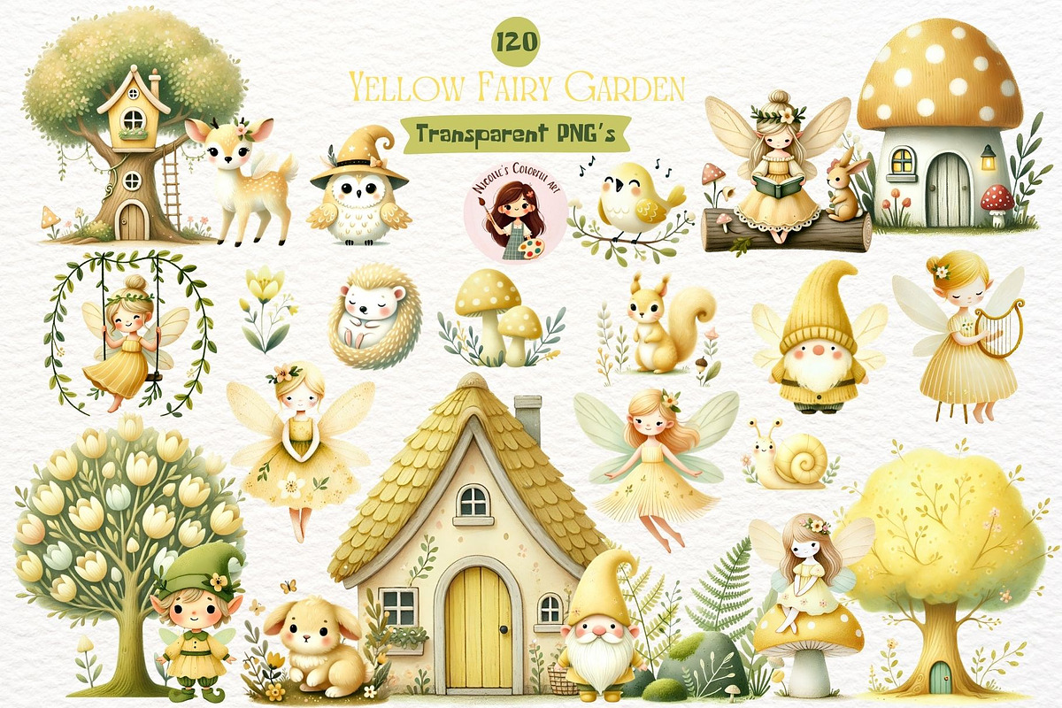 Watercolor Yellow Fairy Clipart, an Animal Illustration by Nicolle's Colorful Art (Photo 1 of 9)