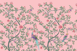 Chinoiserie Floral Bird Pattern, a Decorative Illustration by Mughal Wallpaper