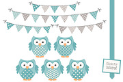Vintage Blue Owls Vectors & Papers, an Animal Illustration by Amanda Ilkov (Thumbnail 2 of 3)