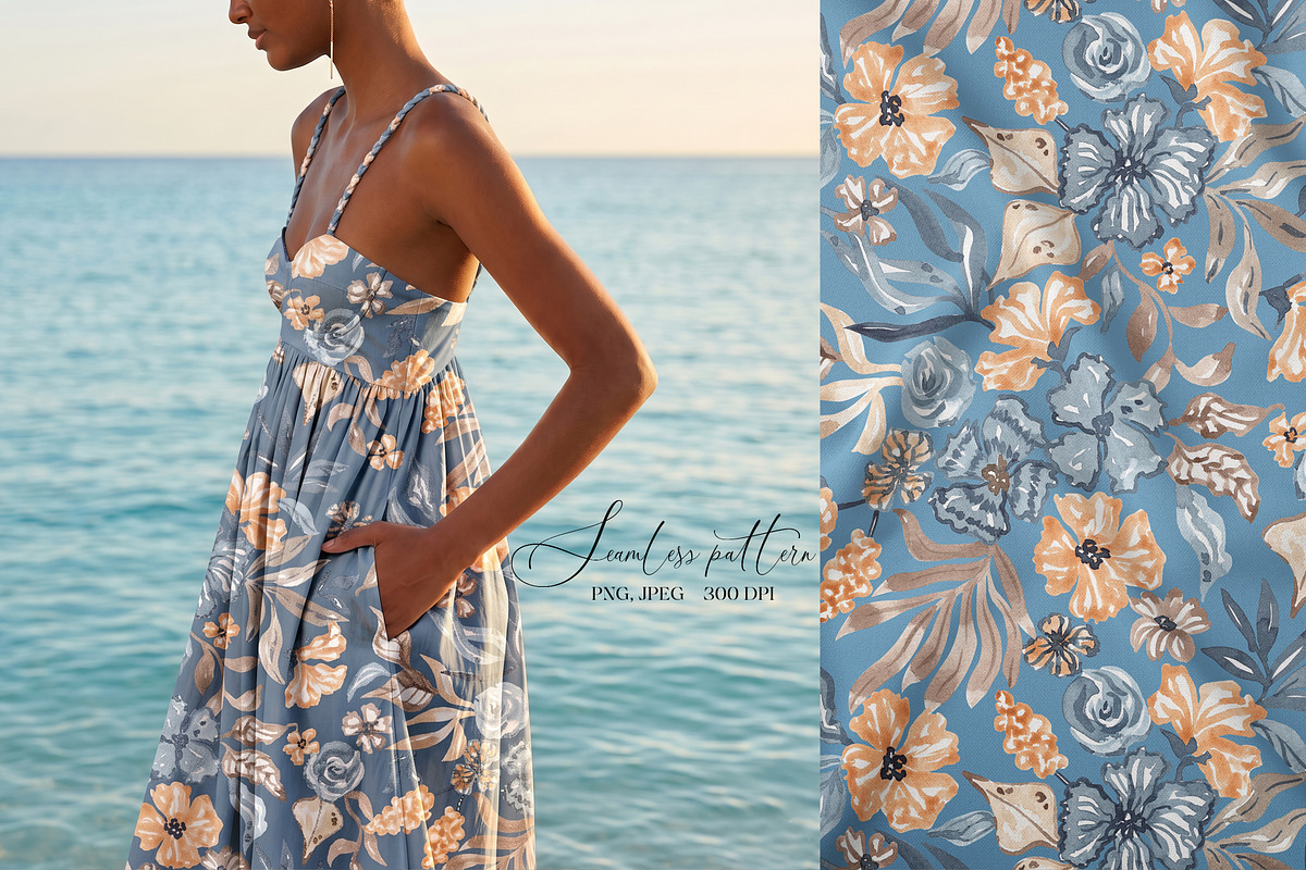 Watercolor Summer Garden Blooms, a Pattern Graphic by SirenaArt (Photo 12 of 13)