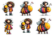 Whimsical Quirky Bee Girl Clipart, an Illustration by CraftArtStudio (Thumbnail 3 of 6)