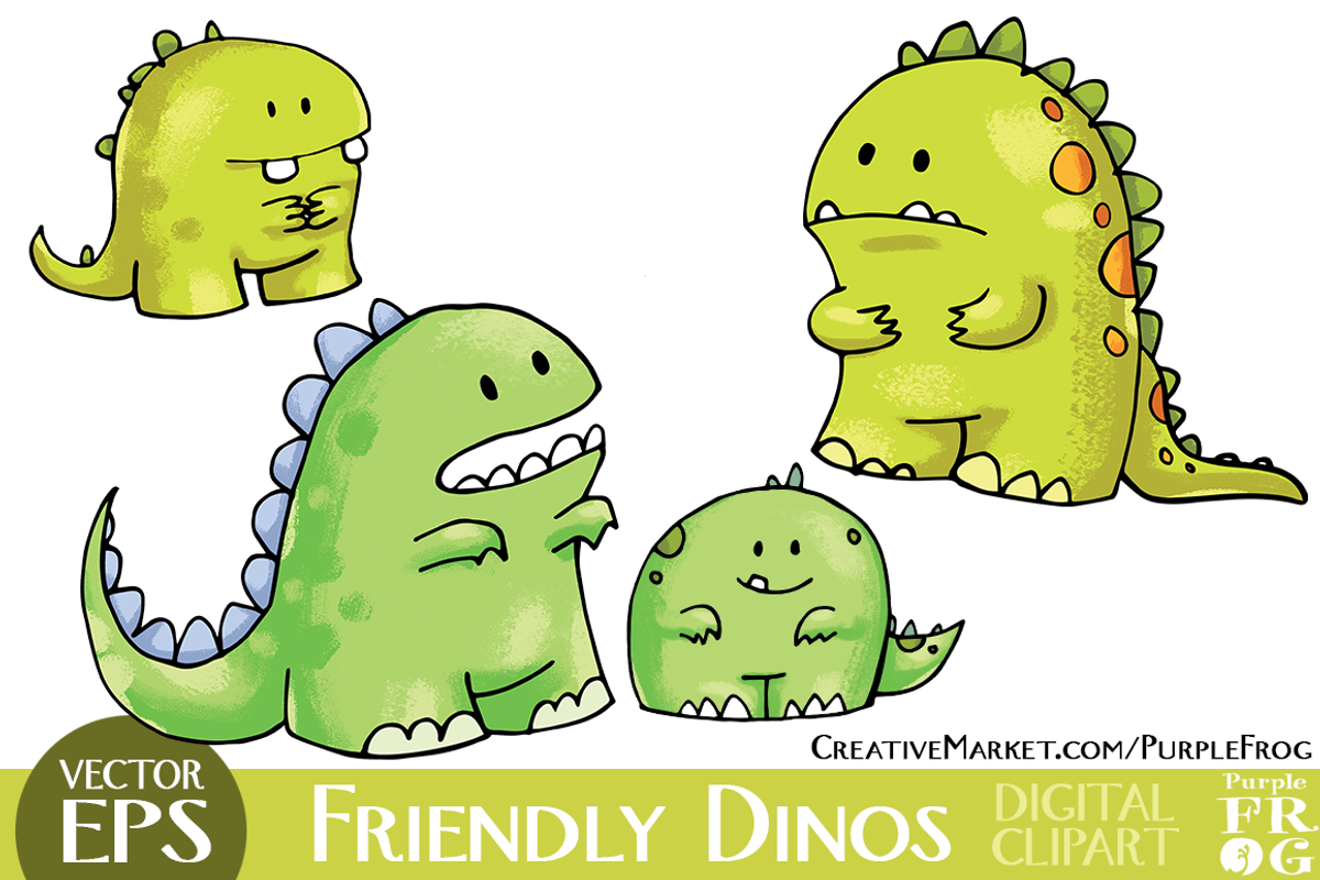 VECTOR - FRIENDLY DINOS - Clipart, an Animal Illustration by Purple Frog (Photo 3 of 5)