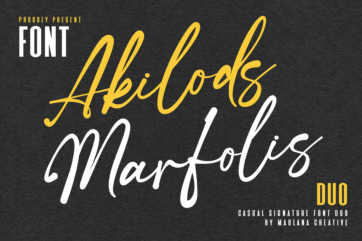 Akilods Marfolis Font Duo, a Script Font by Maulana Creative (Photo 1 of 9)