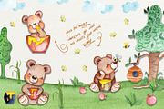 Honey Bears Watercolor Collection, a Decorative Illustration by TanataDesign (Thumbnail 3 of 8)