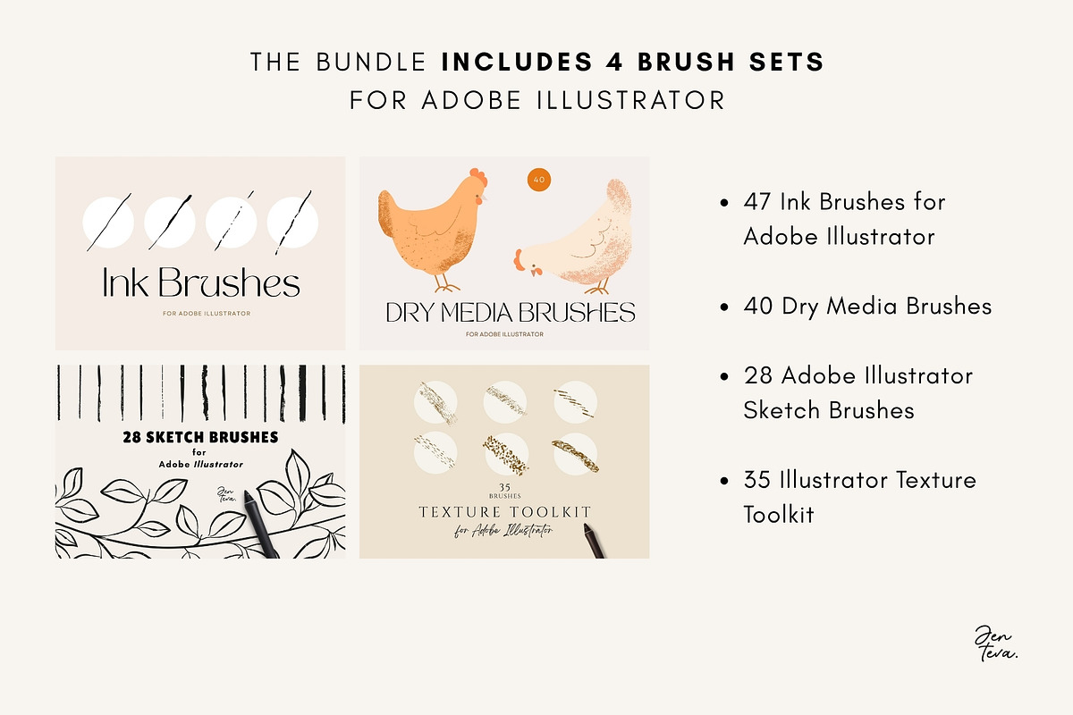 150 Illustrator Brush Bundle, a Brush Add-On by Jenteva Art (Photo 2 of 19)